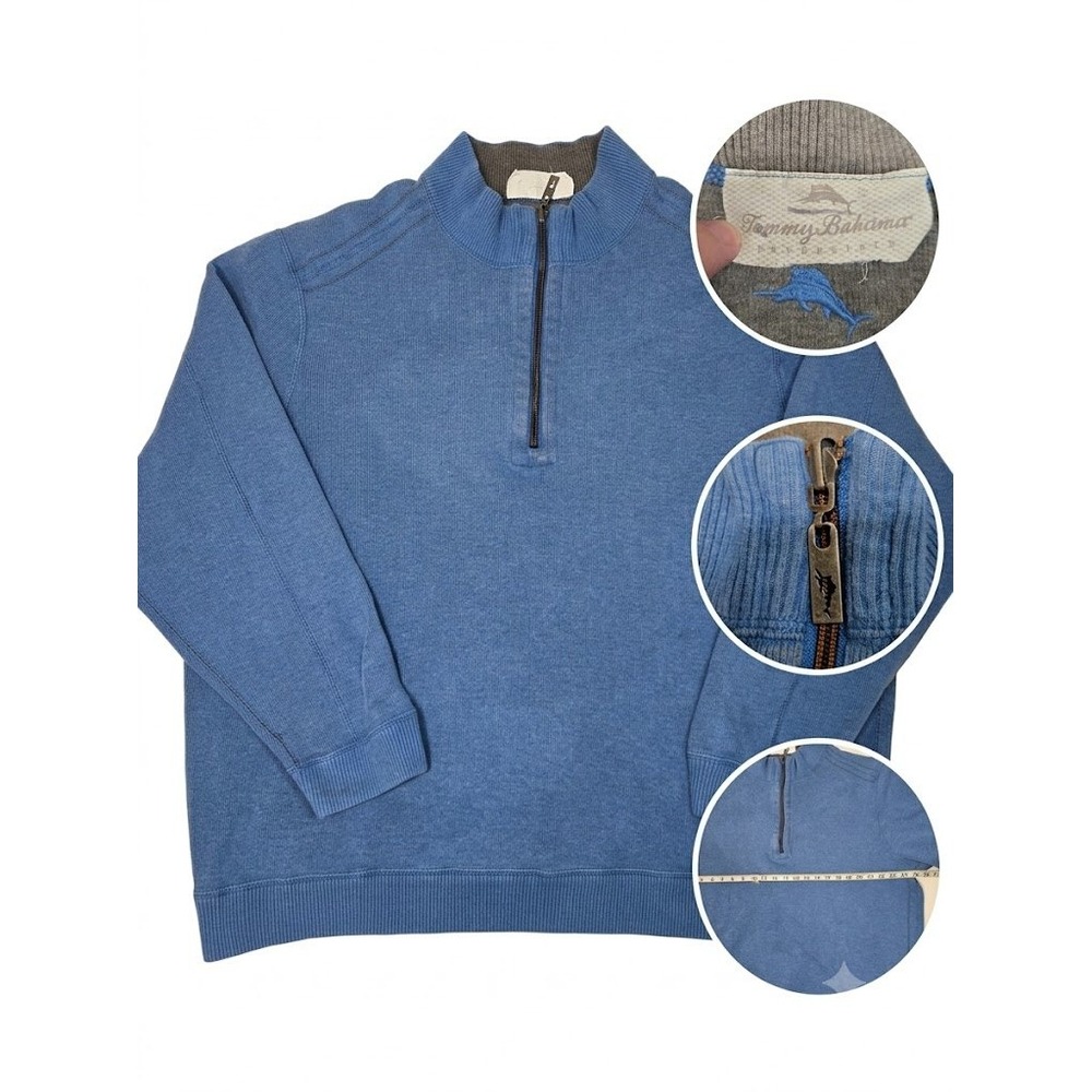 Tommy Bahama Pullover Mens Large Blue Reversible Flip Shore Quarter Zip Sweater